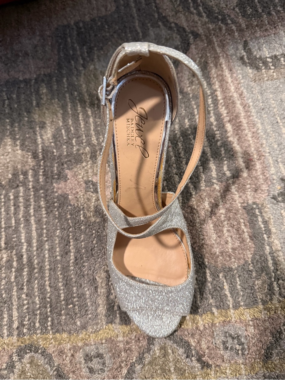 Jewel by Badgley Mischka Silver Glitter Women's Ankle-Strap Sandals